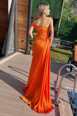 Orange Mermaid Prom Dress UK with Ruffles and Beadings - One Shoulder With Split-ballbellauk