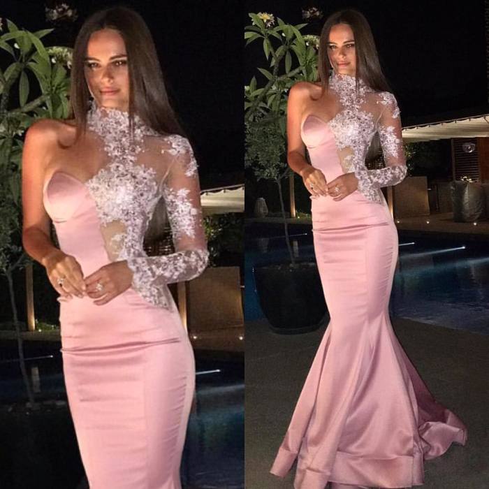 Pink Glamorous One Shoulder Prom Dress UK with Long Sleeves-ballbellauk