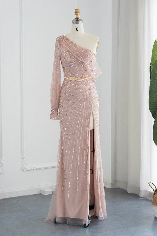 Pink Mermaid Evening Dress With Appliques & Seqiuns Side Split-ballbellauk