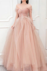 Pink Off-The-Shoulder Long Prom Dress UK Sweetheart With Pearls-ballbellauk