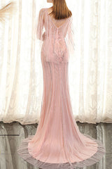 Pink Sequin Mermaid Prom Dress UK With Ruffles and Scoop Beadings-ballbellauk