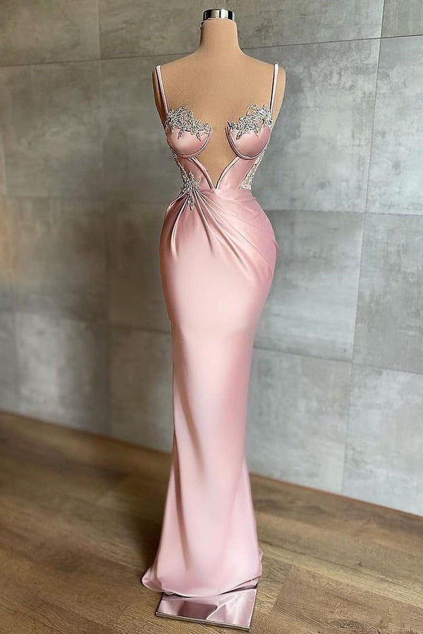 Pink Spaghetti-Straps Mermaid Formal Wears Sleeveless With Appliques-ballbellauk