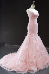 Pink Sweetheart Mermaid Sleeveless Prom Dress UK With Tulle Ruffle Online-ballbellauk