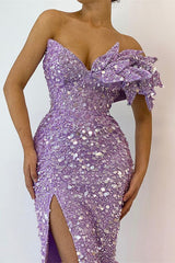 Pretty Lilac V-Neck Off-The-Shoulder Mermaid Prom Dress UK-ballbellauk