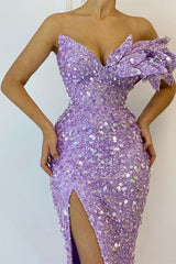 Pretty Lilac V-Neck Off-The-Shoulder Mermaid Prom Dress UK-ballbellauk