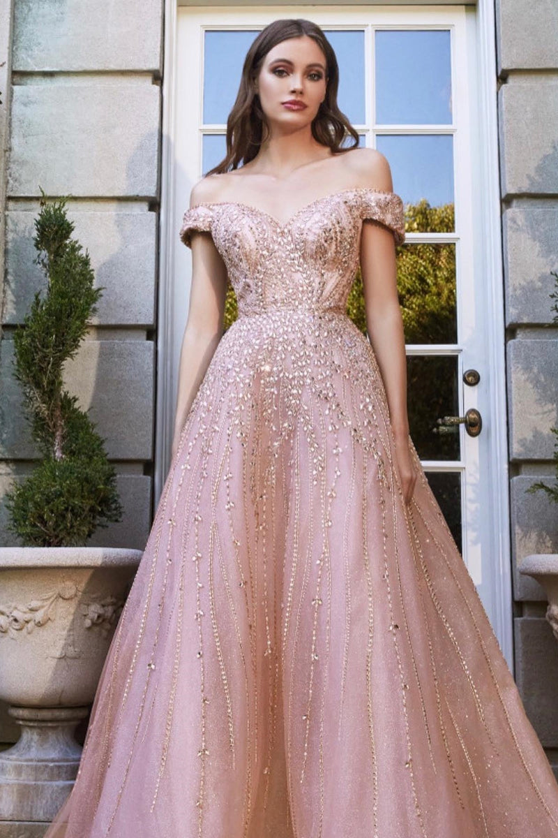 Pretty Pink Off-The-Shoulder Sweetheart Beads Prom Dress UK With Sequins Tulle-ballbellauk