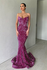 Purple Mermaid Long Evening Dress with Spaghetti Straps and Sequins-ballbellauk