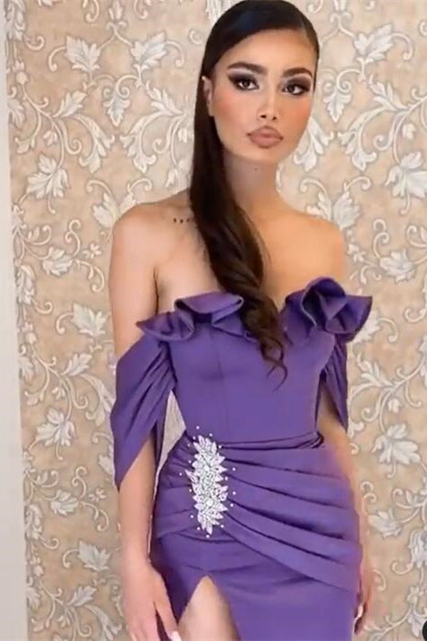 Purple Split Prom Dress UK - Off the Shoulder Style-ballbellauk