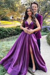 Purple V-Neck Prom Dress UK with Spaghetti-Straps-ballbellauk