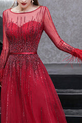 Red Evening Dress with Feather & Sequins - On Sale Now!-ballbellauk