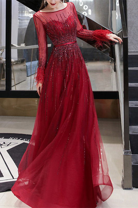 Red Evening Dress with Feather & Sequins - On Sale Now!-ballbellauk