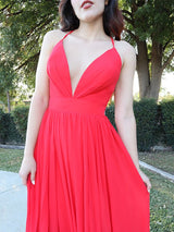 Red Halter V-Neck Elegant Evening Dresses for Modern Women-ballbellauk