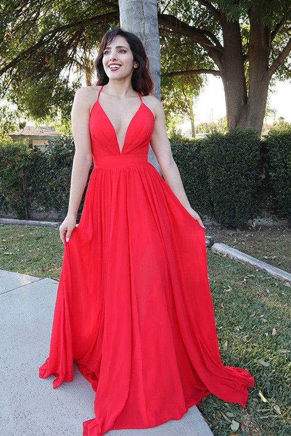 Red Halter V-Neck Elegant Evening Dresses for Modern Women-ballbellauk