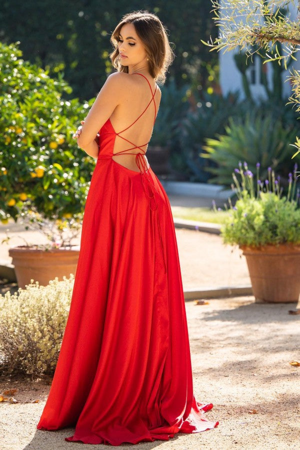 Red Long Mermaid Evening Dress with Spaghetti Straps and Split-ballbellauk