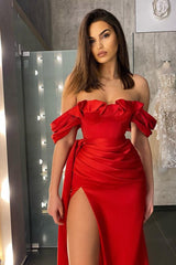 Red Mermaid Off-The-Shoulder Prom Dress UK-ballbellauk