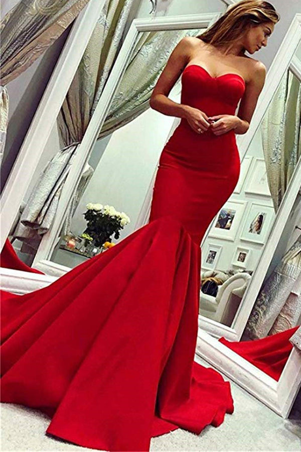 Red Mermaid Sweetheart Long Evening Dress-ballbellauk