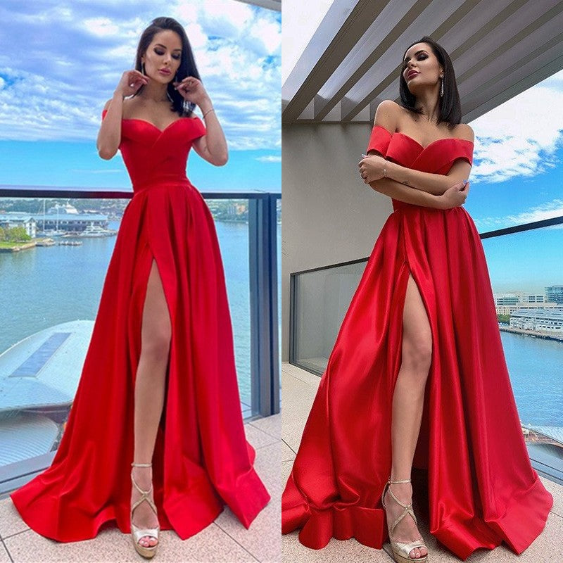 Red Off-The-Shoulder Mermaid Prom Dress UK With Split-ballbellauk