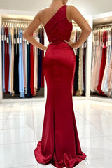 Red One Shoulder Mermaid Evening Dress with Split-ballbellauk