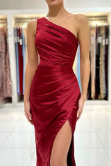 Red One Shoulder Mermaid Evening Dress with Split-ballbellauk