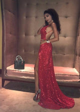 Red Prom Dress UK with Sequins - Backless Design-ballbellauk