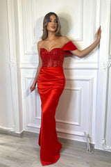 Red Sequins Mermaid Evening Dress for Evening Party-ballbellauk