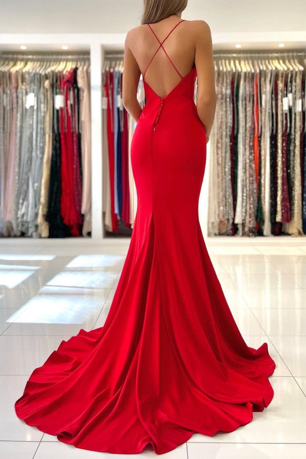 Red Spaghetti Strap Mermaid Evening Dress-ballbellauk