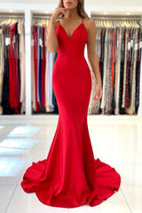 Red Spaghetti Strap Mermaid Evening Dress-ballbellauk