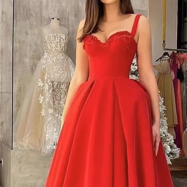 Red Straps Sweetheart Evening Dress with Appliques-ballbellauk