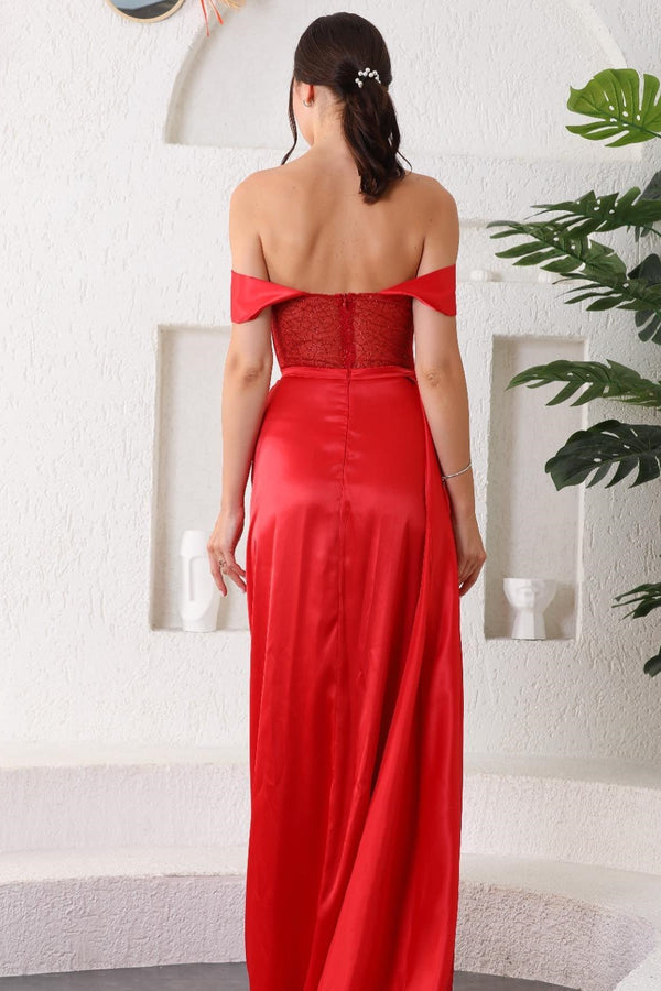 Red Sweetheart Off-the-shoulder Mermaid Prom Dress UK With Slit-ballbellauk