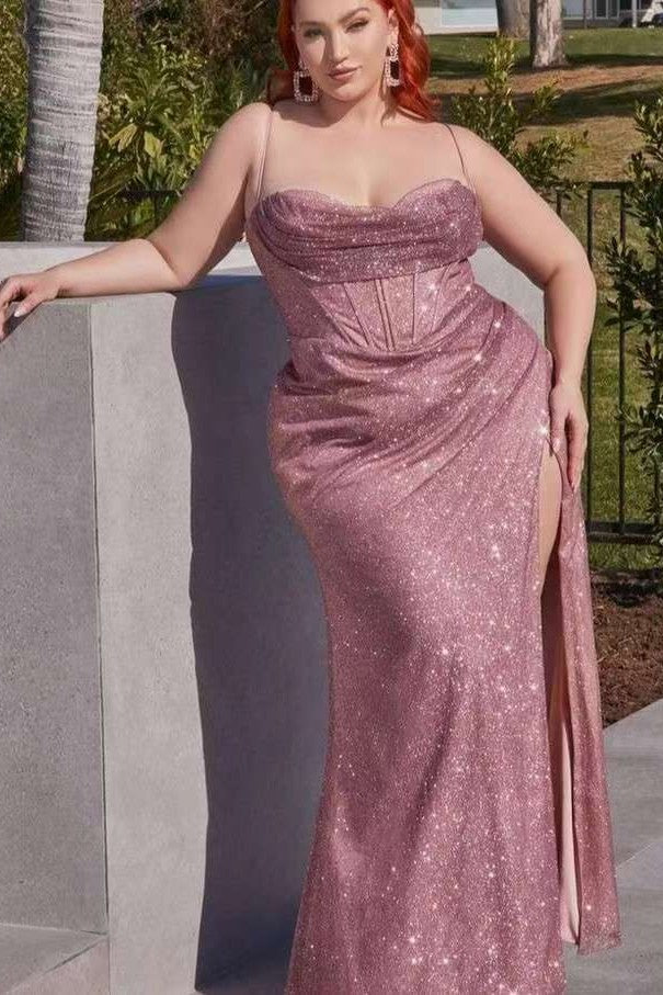 Rose Gold Mermaid Sequins Prom Dress UK with Spaghetti Straps and Slit-ballbellauk