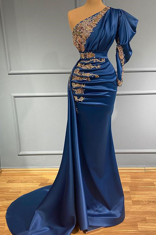 Royal Blue Beadings One-Shoulder Mermaid Prom Dress UK Long-ballbellauk