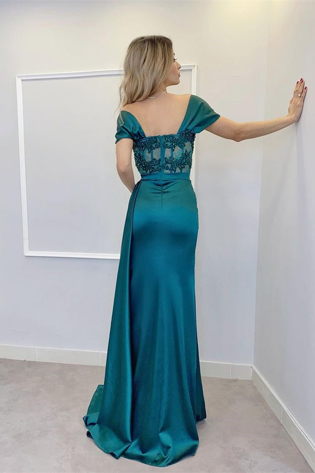 Royal Blue Evening Dress With Appliques - Off-the-Shoulder Style-ballbellauk