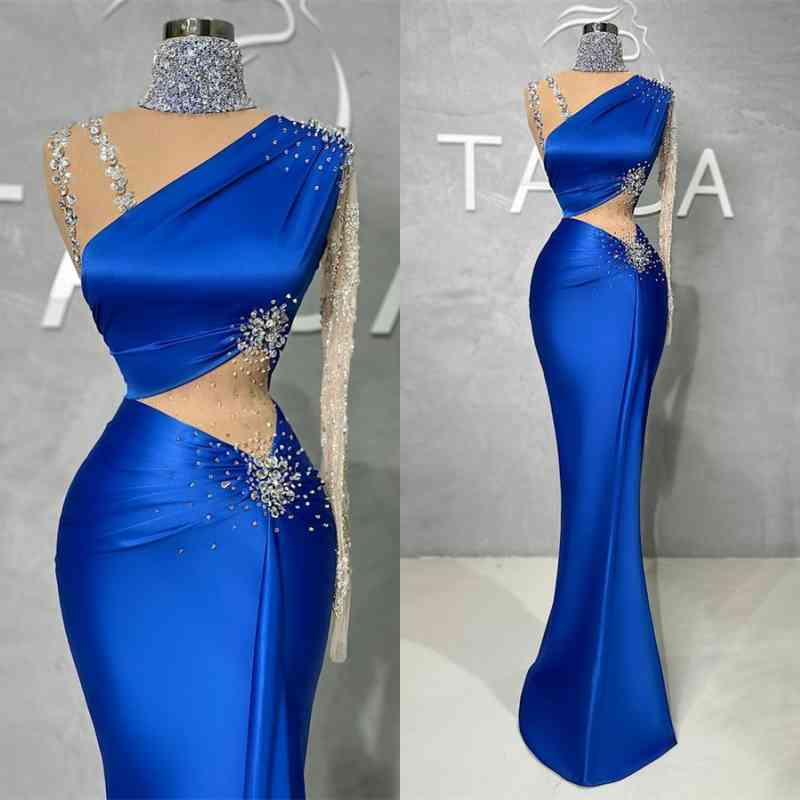 Royal Blue One Shoulder Mermaid Evening Dress with Sequins-ballbellauk