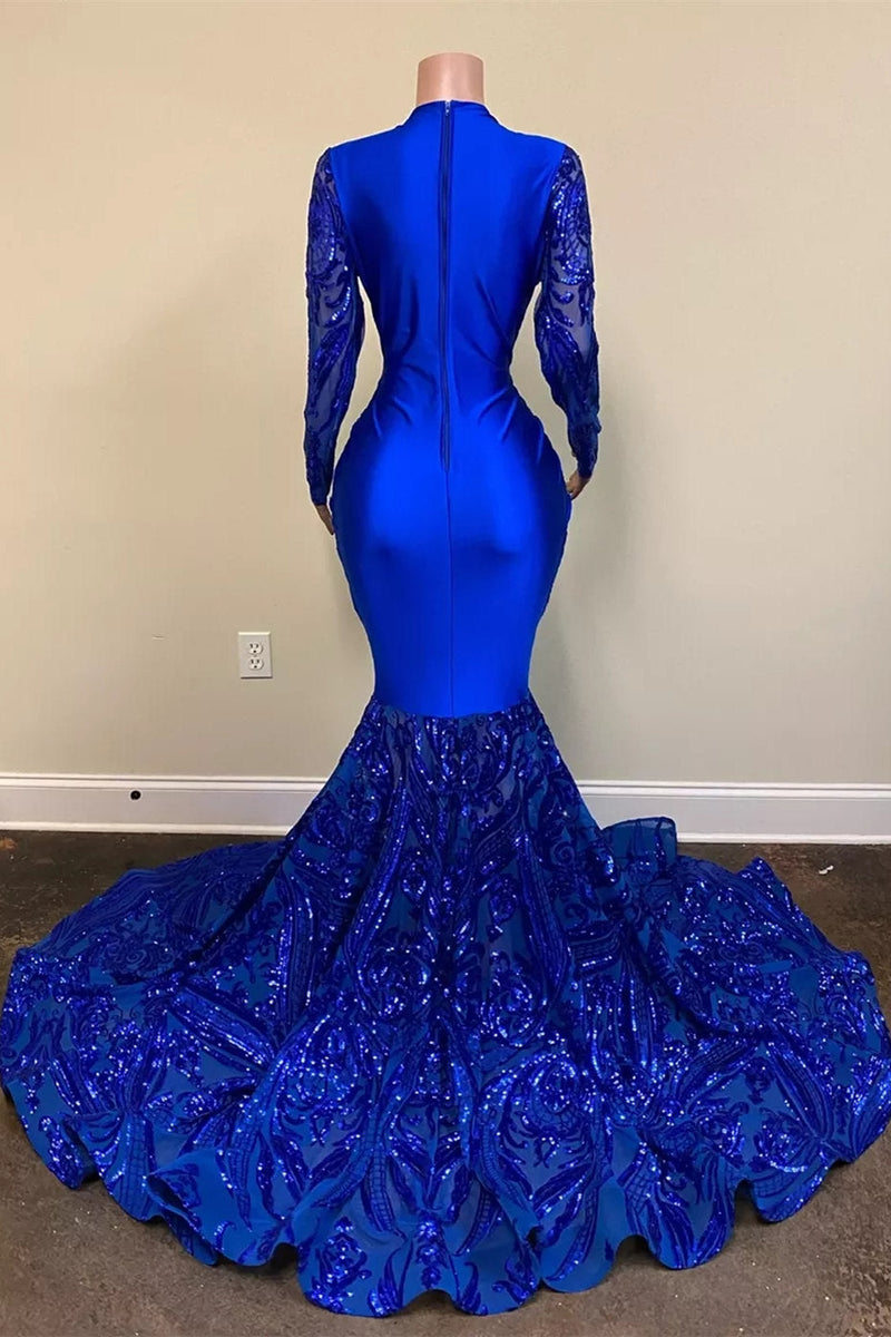 Royal Blue Sequins Prom Dress UK with Long Sleeves-ballbellauk