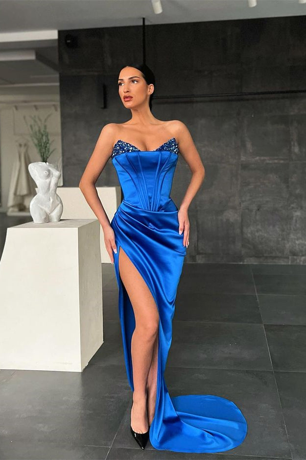 Royal Blue Split Mermaid Prom Dress UK with Sequins-ballbellauk