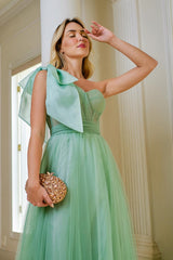 Sage Green Sweetheart Tulle Prom Dress UK with One Shoulder & Split-ballbellauk