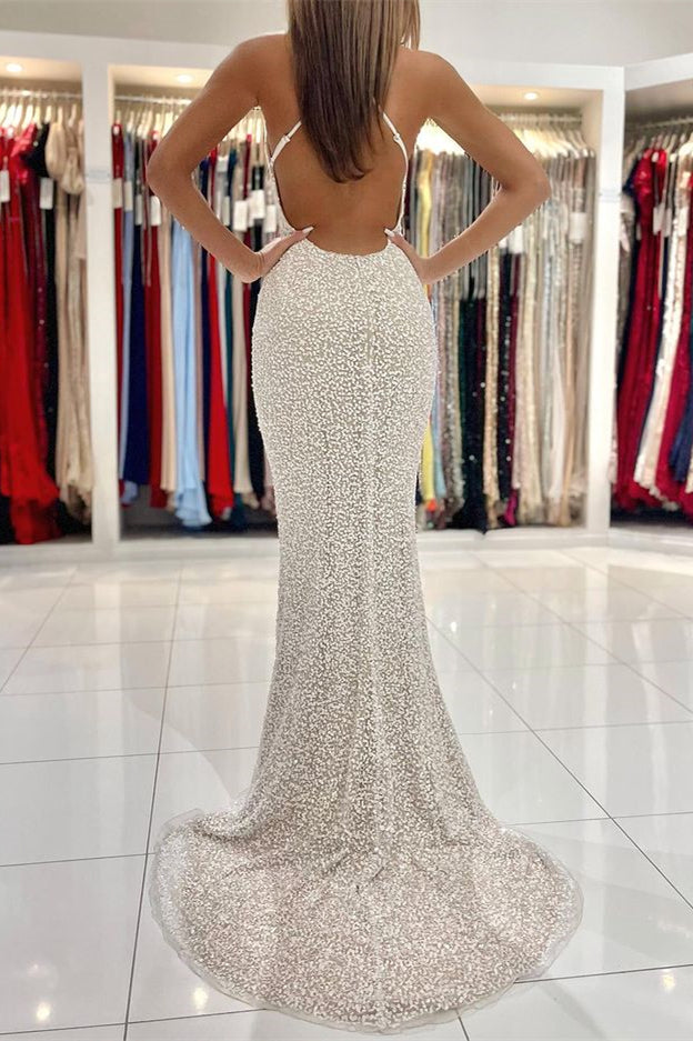 Sequined Mermaid Prom Dress UK with Open Back and Spaghetti Straps-ballbellauk