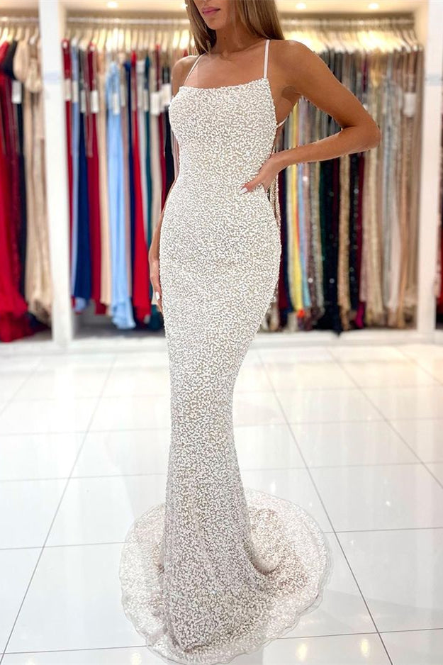 Sequined Mermaid Prom Dress UK with Open Back and Spaghetti Straps-ballbellauk