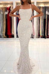 Sequined Mermaid Prom Dress UK with Open Back and Spaghetti Straps-ballbellauk