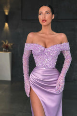 Sequins Prom Dress UK with Slit - Mermaid Long Sleeves-ballbellauk