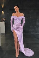 Sequins Prom Dress UK with Slit - Mermaid Long Sleeves-ballbellauk