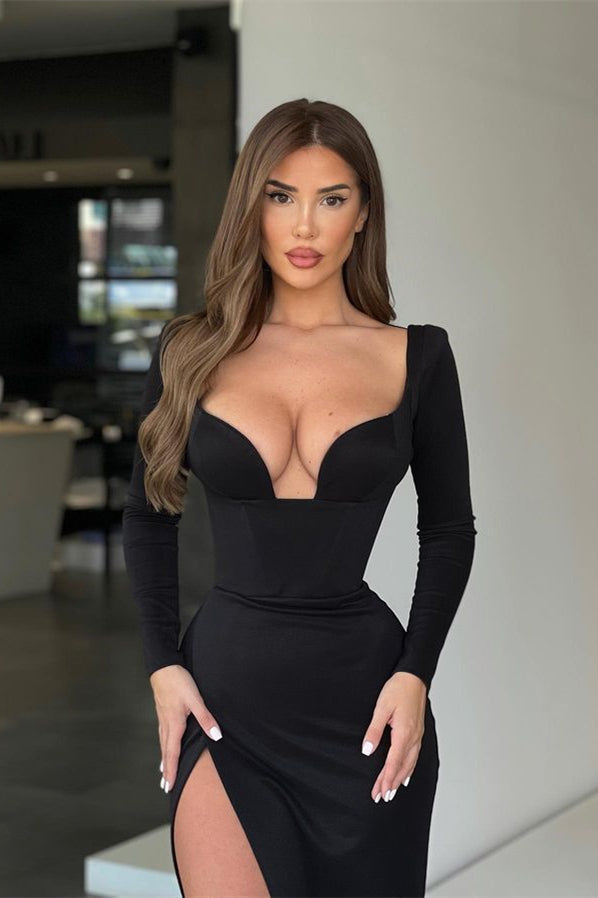 Sexy Long Sleeves Mermaid Prom Dress UK ¨C Black Online-ballbellauk