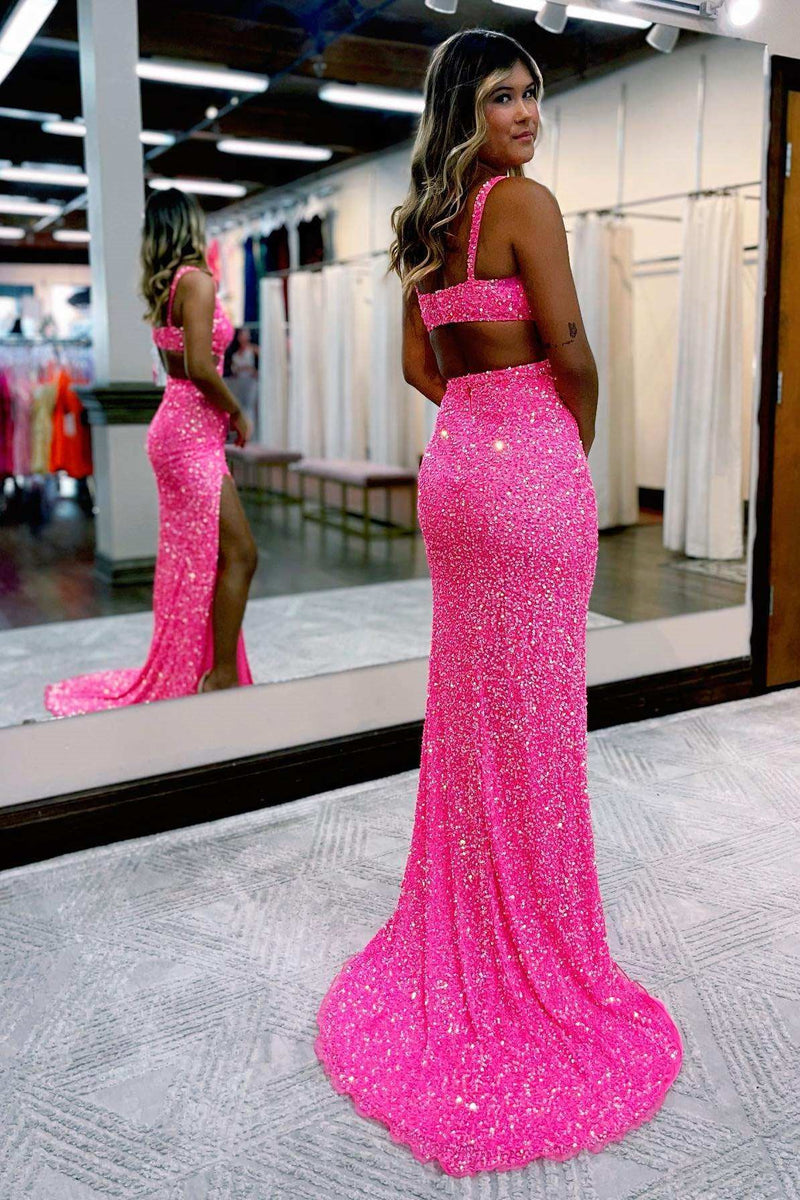 Sexy Sequin Mermaid Evening Dress - Pink & Blue for Online Parties-ballbellauk