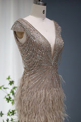 Sexy V Neck Mermaid Evening Dress With Diamond Feathers-ballbellauk