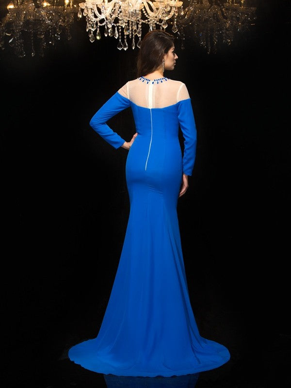 SheathJewel Beading Long Sleeves Long Evening Dress Chiffon-ballbellauk