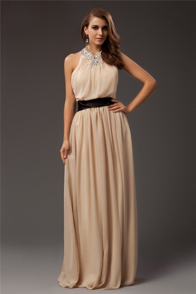 SheathJewel Beading Sleeveless Long Evening Dress Chiffon-ballbellauk