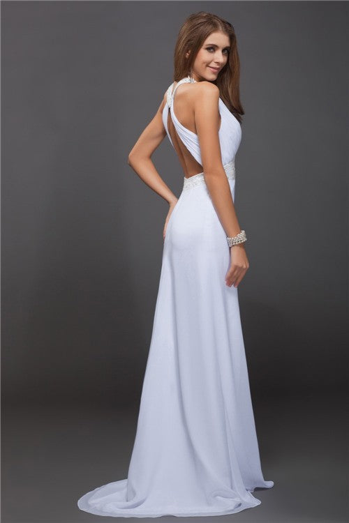 SheathJewel Beading Sleeveless Ruffles Long Evening Dress Chiffon-ballbellauk