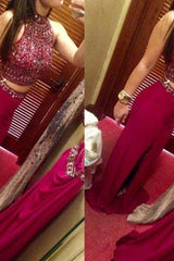 SheathJewel Sleeveless Long Beading Chiffon Two Piece Prom Dress-ballbellauk