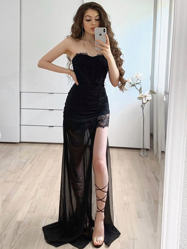 SheathLace With Appliques Sweetheart Sleeveless Prom Dress-ballbellauk