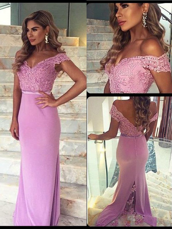 SheathOff-the-Shoulder Sleeveless Lace Long Elastic Woven Elegant Evening Dress-ballbellauk